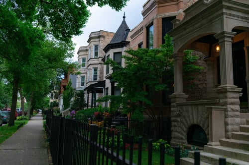 Homes along a tree-lined residential street