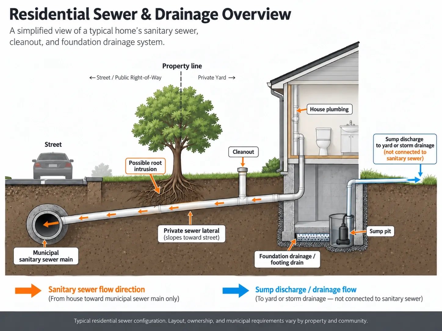 graphic depicing housing drainage to sewer graphic depicing housing drainage to sewer