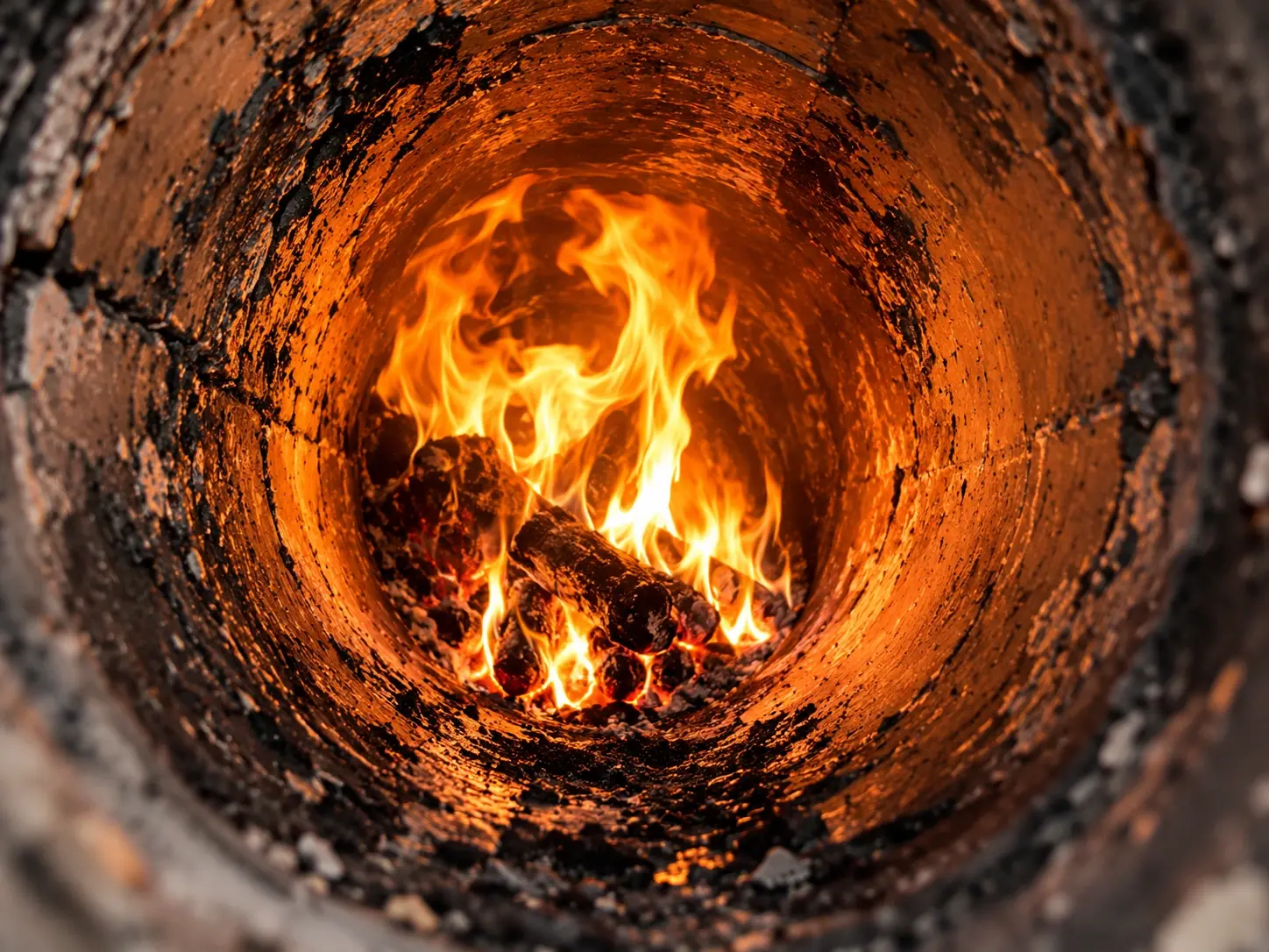 Fire burning inside a chimney flue representing a chimney fire