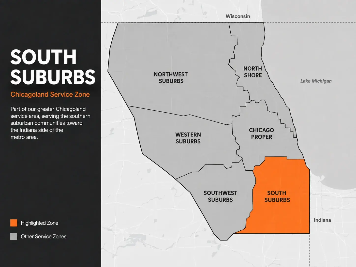 Infographic of the area of the south suburbs of chicago