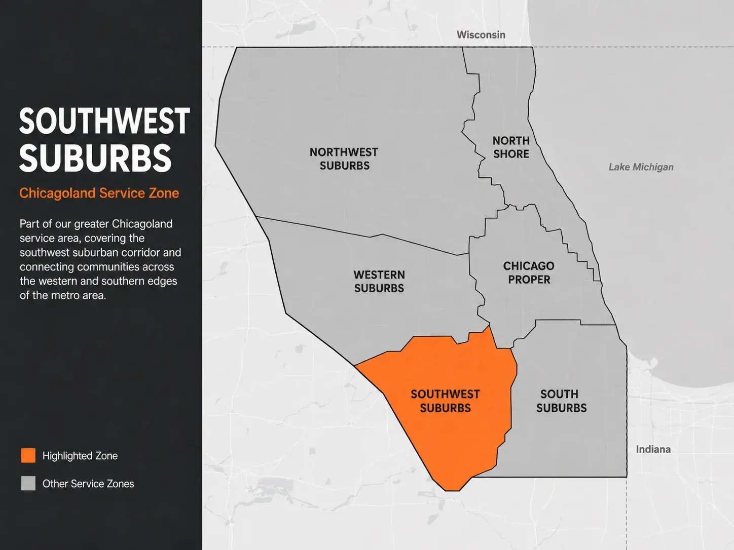 Infographic of the area of the southwest suburbs of chicago