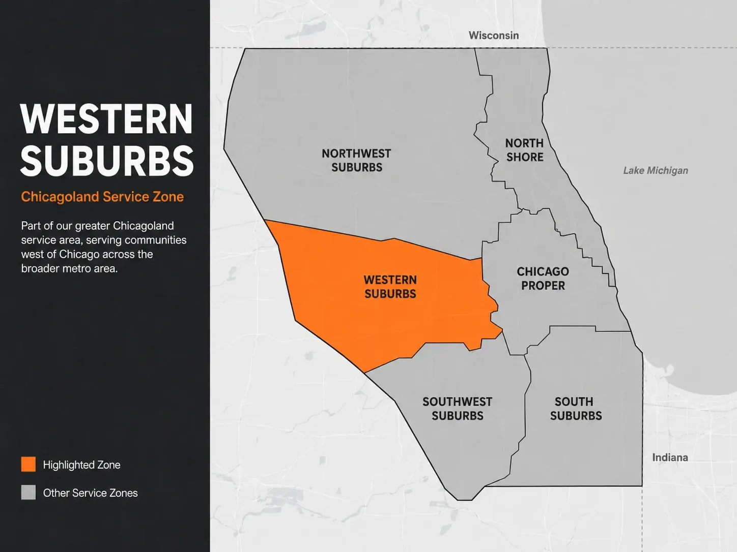 Infographic of the area of the western suburbs of chicago
