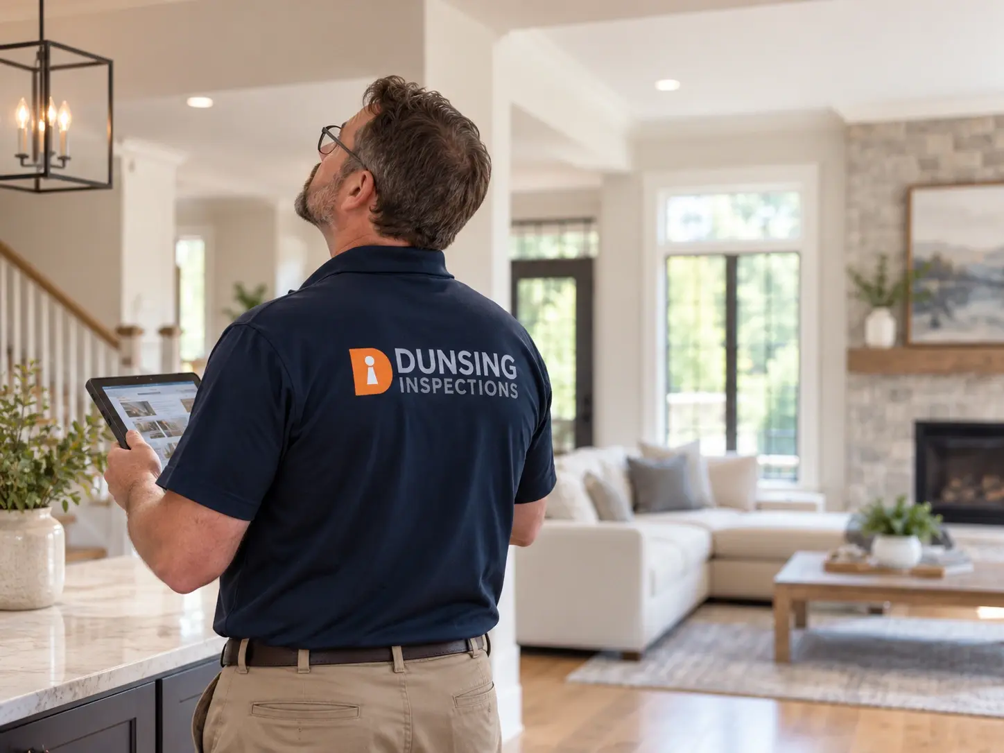 Dunsing inspector evaluating a home during a residential inspection