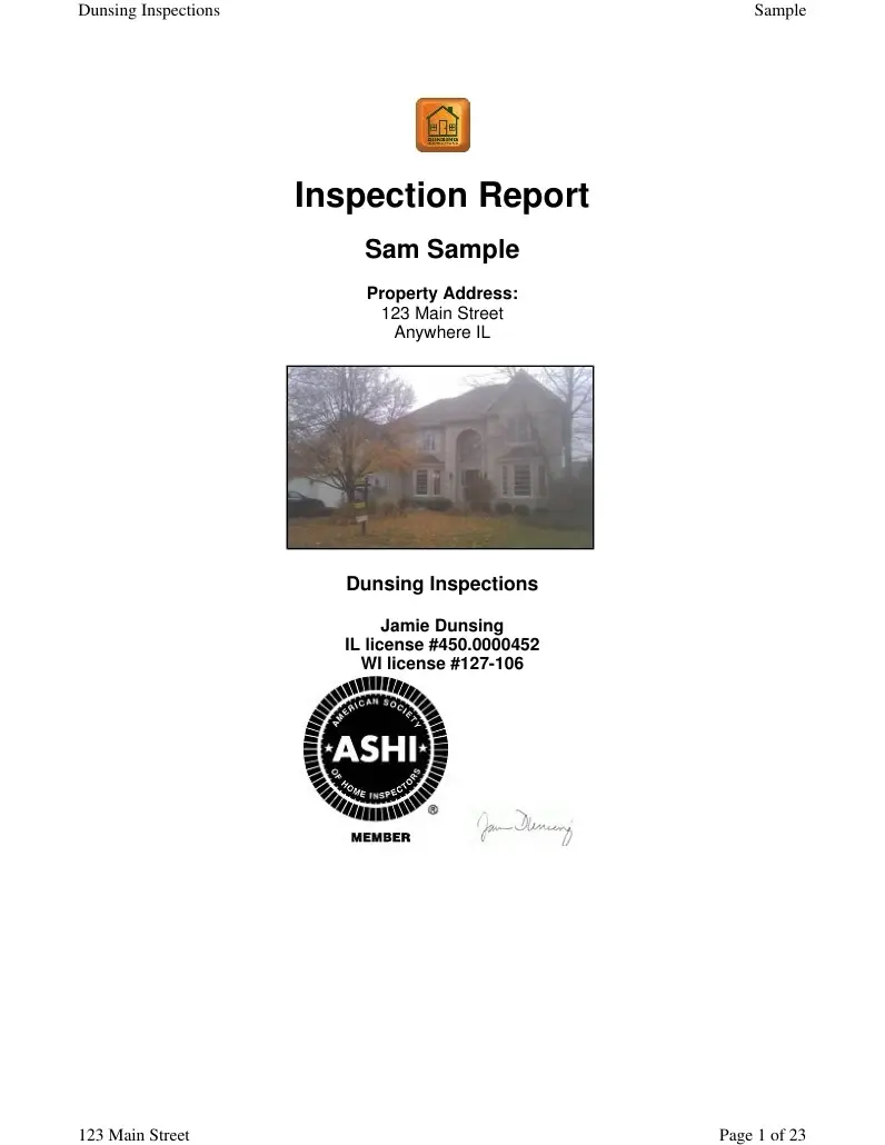 Cover of Dunsing's historical EIFS sample inspection report