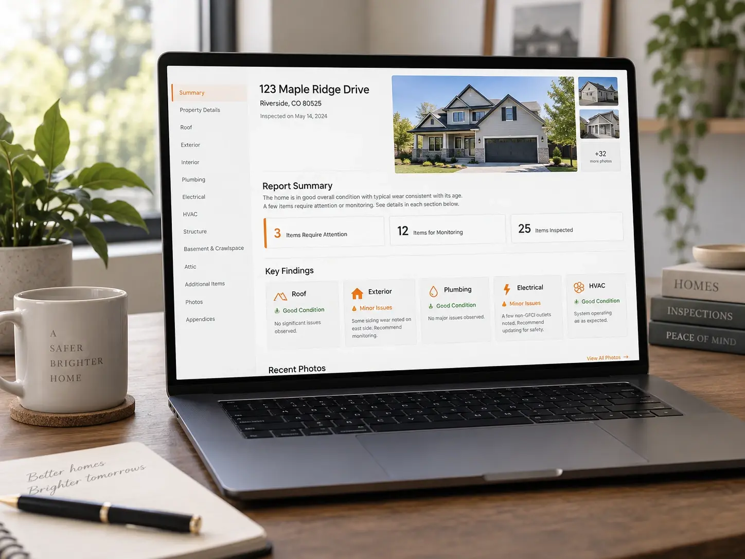 Digital Dunsing home inspection report displayed on a laptop