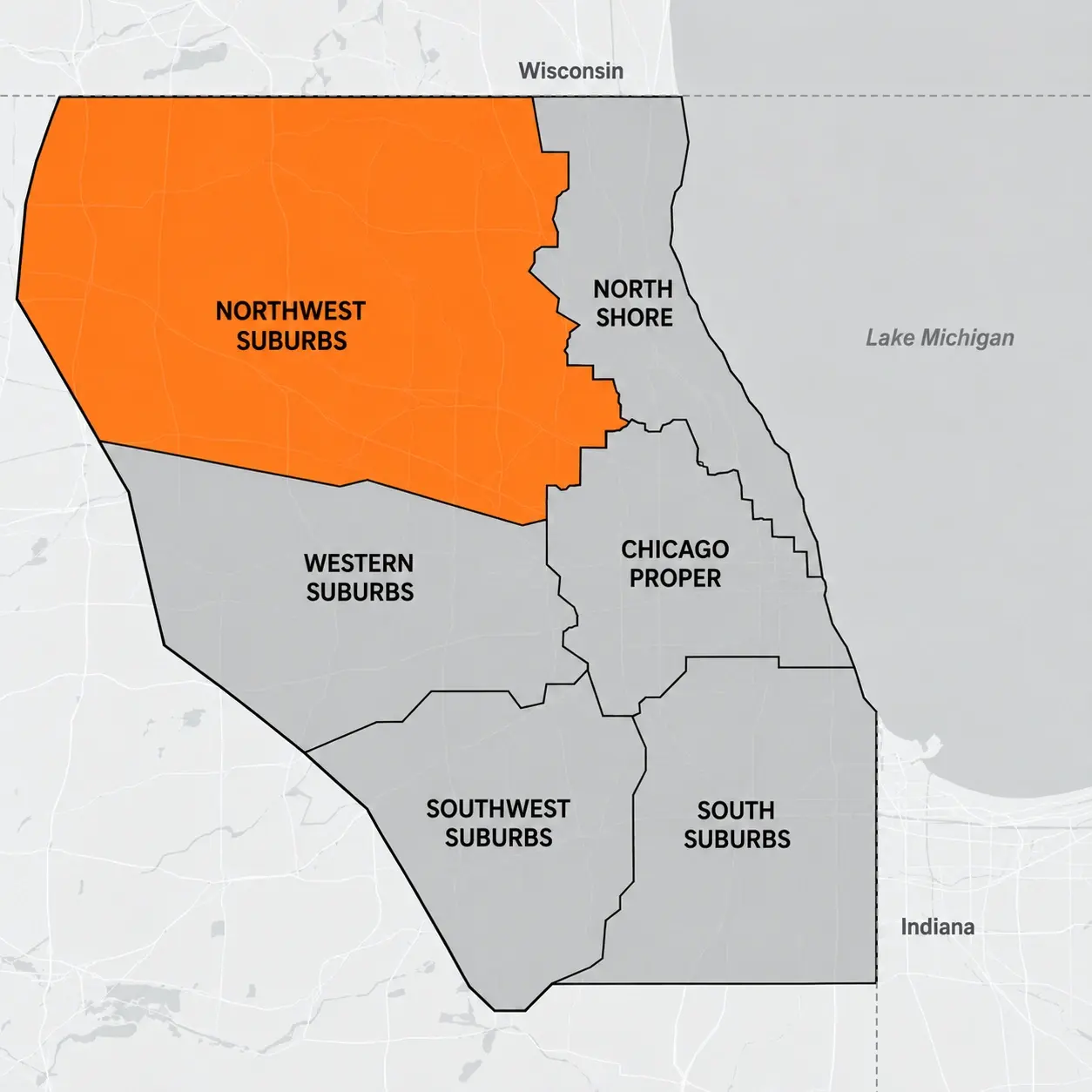 Northwest Suburbs Chicagoland service area map