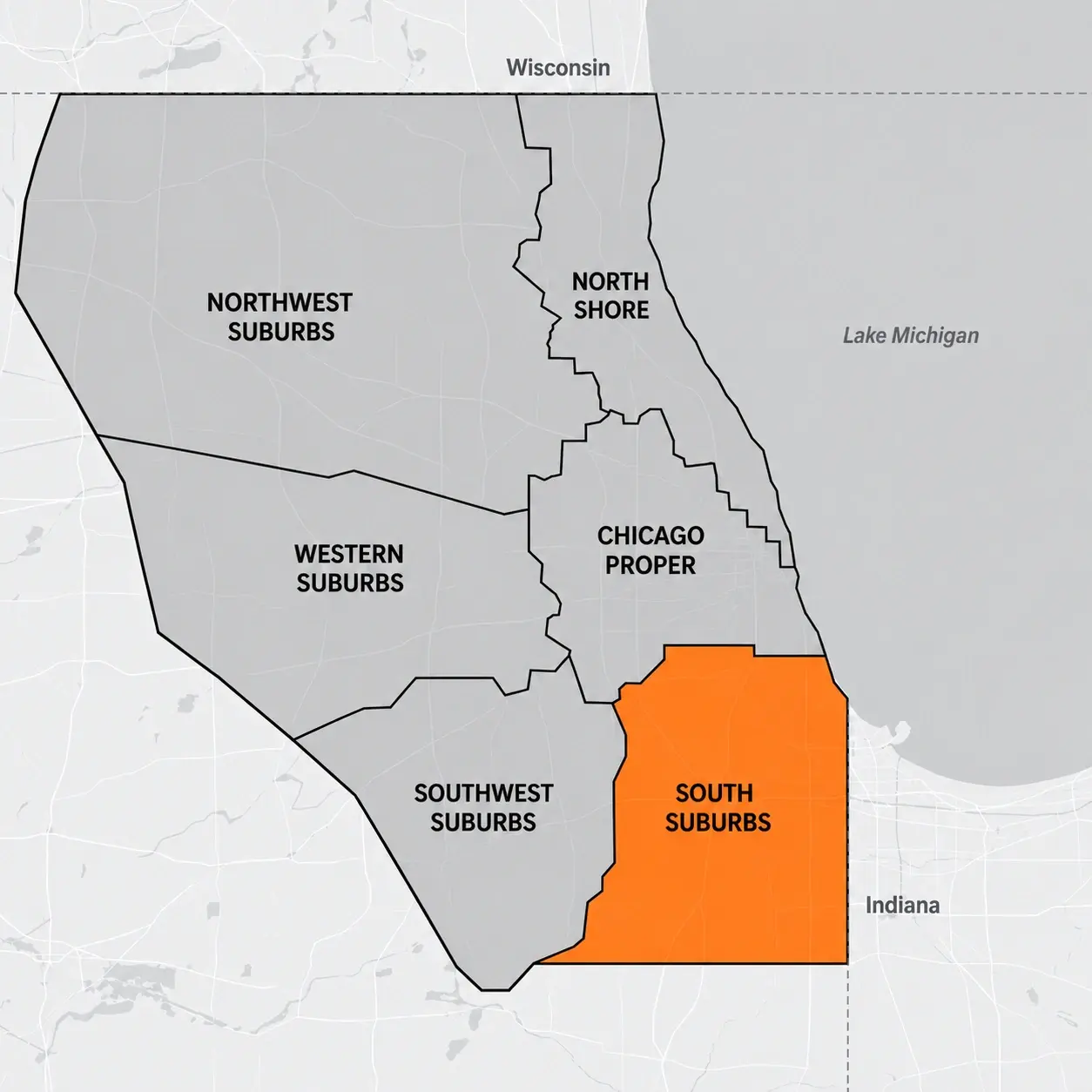 South Suburbs Chicagoland service area map