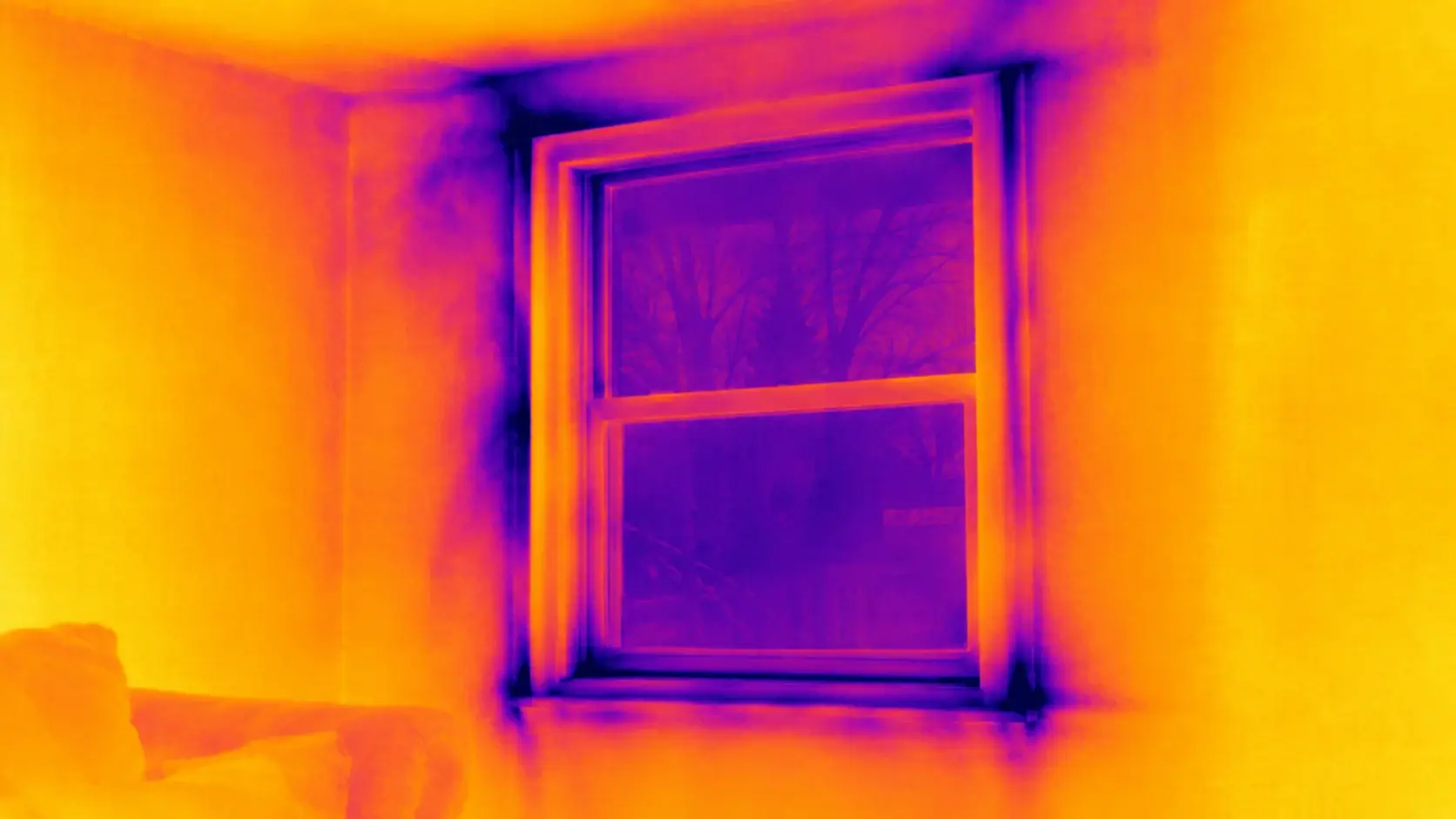 Thermal image showing air leakage around the building envelope