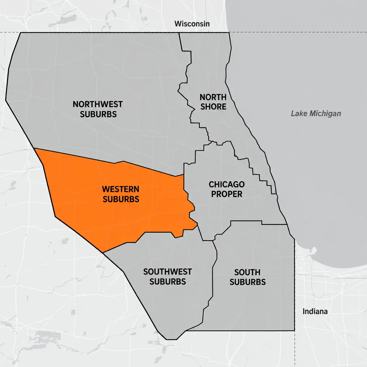 Western Suburbs Chicagoland service area map